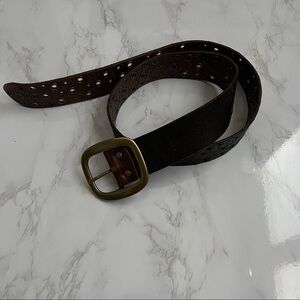 Linea Pelle Pierced Studded Brown Genuine Leather Belt
